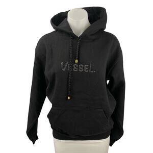 Vessel Black Embroidered Hooded Hoodie Long Sleeve Sweater Sweatshirt Top Sz S